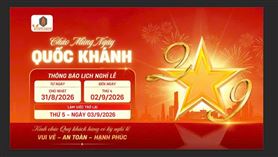 THÔNG BÁO LỊCH NGHỈ LỄ QUỐC KHÁNH 02/9/2026